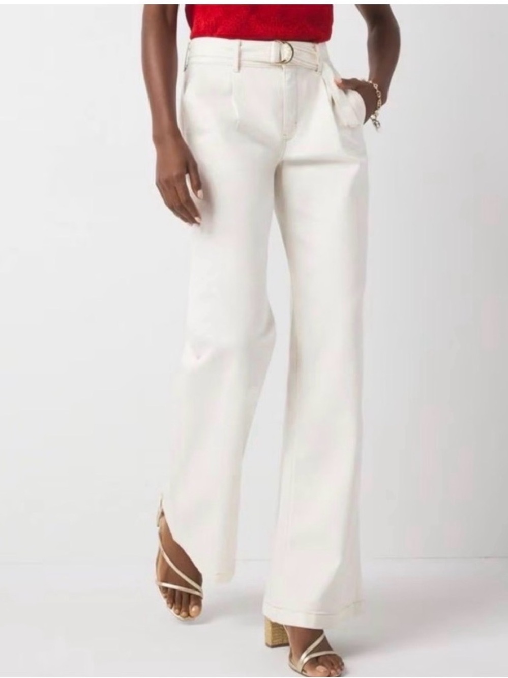 White House Black Market Wide Leg High Rise Pants White Plus Size 16